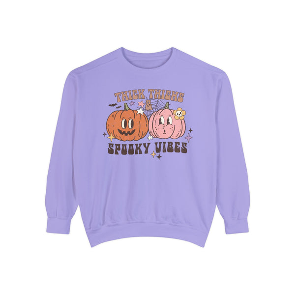 Thick Thighs and Spooky Vibes Halloween Sweatshirt - Cute Pumpkin Pair Graphic Sweater