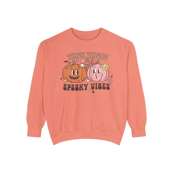 Thick Thighs and Spooky Vibes Halloween Sweatshirt - Cute Pumpkin Pair Graphic Sweater