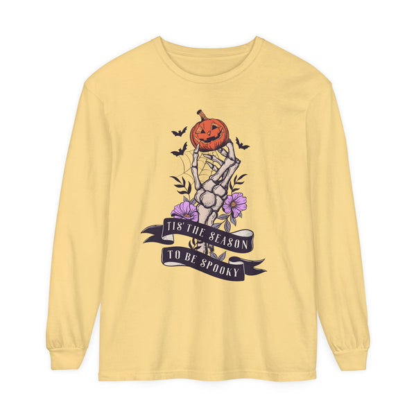 Tis' The Season To Be Spooky - Halloween Skeleton Hand Pumpkin Long Sleeve T-Shirt