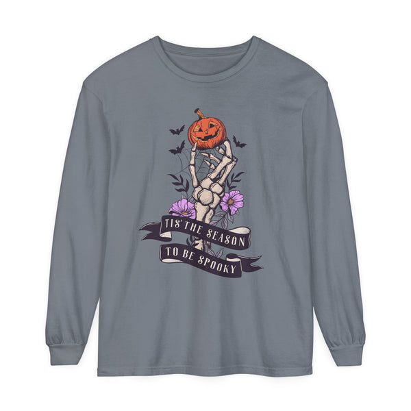 Tis' The Season To Be Spooky - Halloween Skeleton Hand Pumpkin Long Sleeve T-Shirt