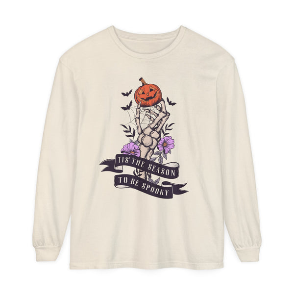 Tis' The Season To Be Spooky - Halloween Skeleton Hand Pumpkin Long Sleeve T-Shirt