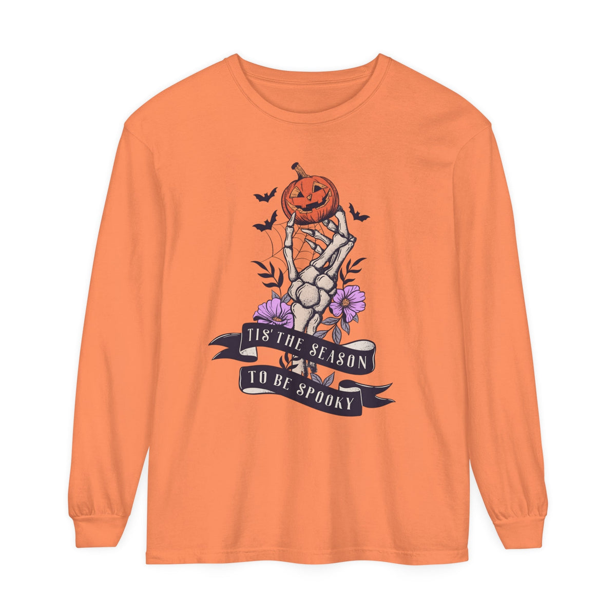 Tis' The Season To Be Spooky - Halloween Skeleton Hand Pumpkin Long Sleeve T-Shirt