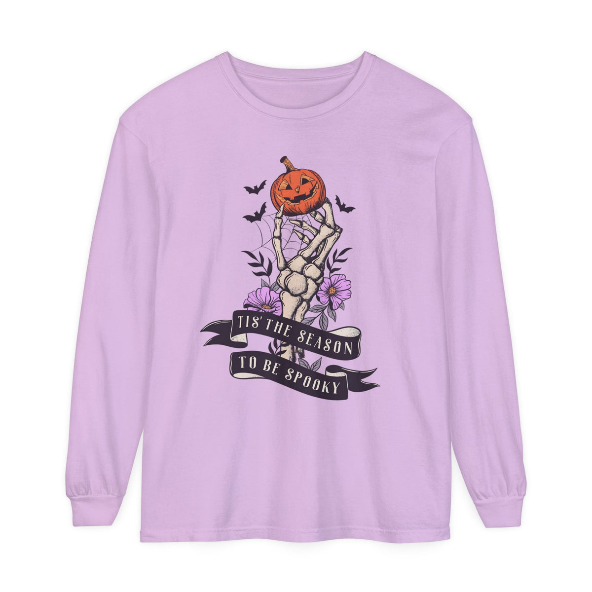 Tis' The Season To Be Spooky - Halloween Skeleton Hand Pumpkin Long Sleeve T-Shirt