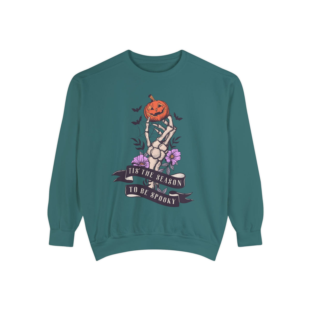 Tis' The Season To Be Spooky - Halloween Skeleton Hand Pumpkin Sweatshirt