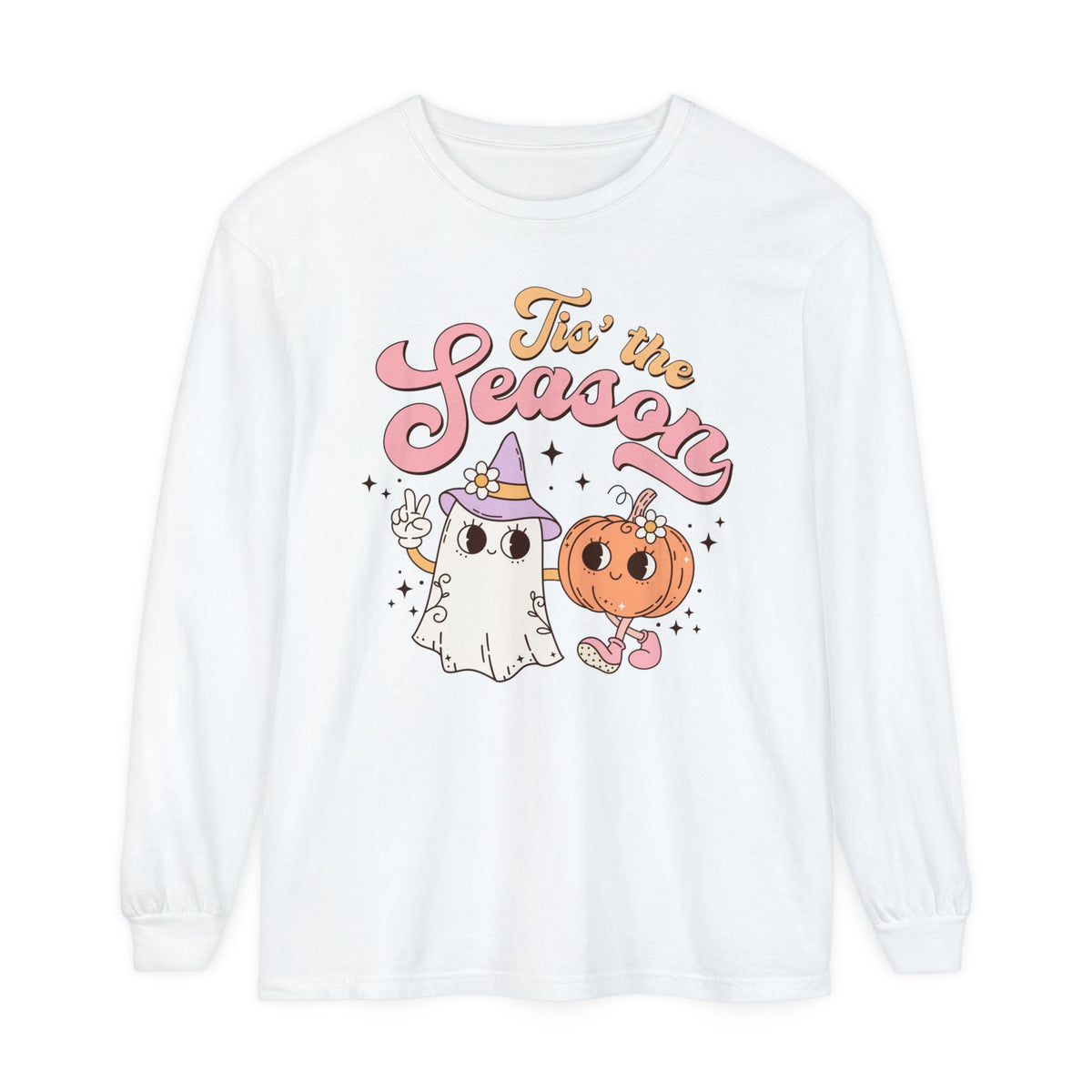 Tis' the Season Halloween Long Sleeve T-Shirt - Cute Ghost and Pumpkin Friends Graphic Tee