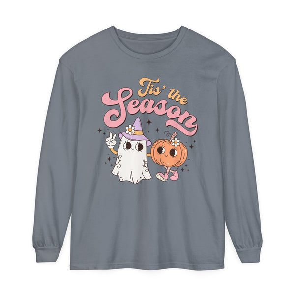 Tis' the Season Halloween Long Sleeve T-Shirt - Cute Ghost and Pumpkin Friends Graphic Tee