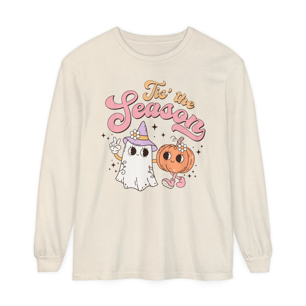 Tis' the Season Halloween Long Sleeve T-Shirt - Cute Ghost and Pumpkin Friends Graphic Tee