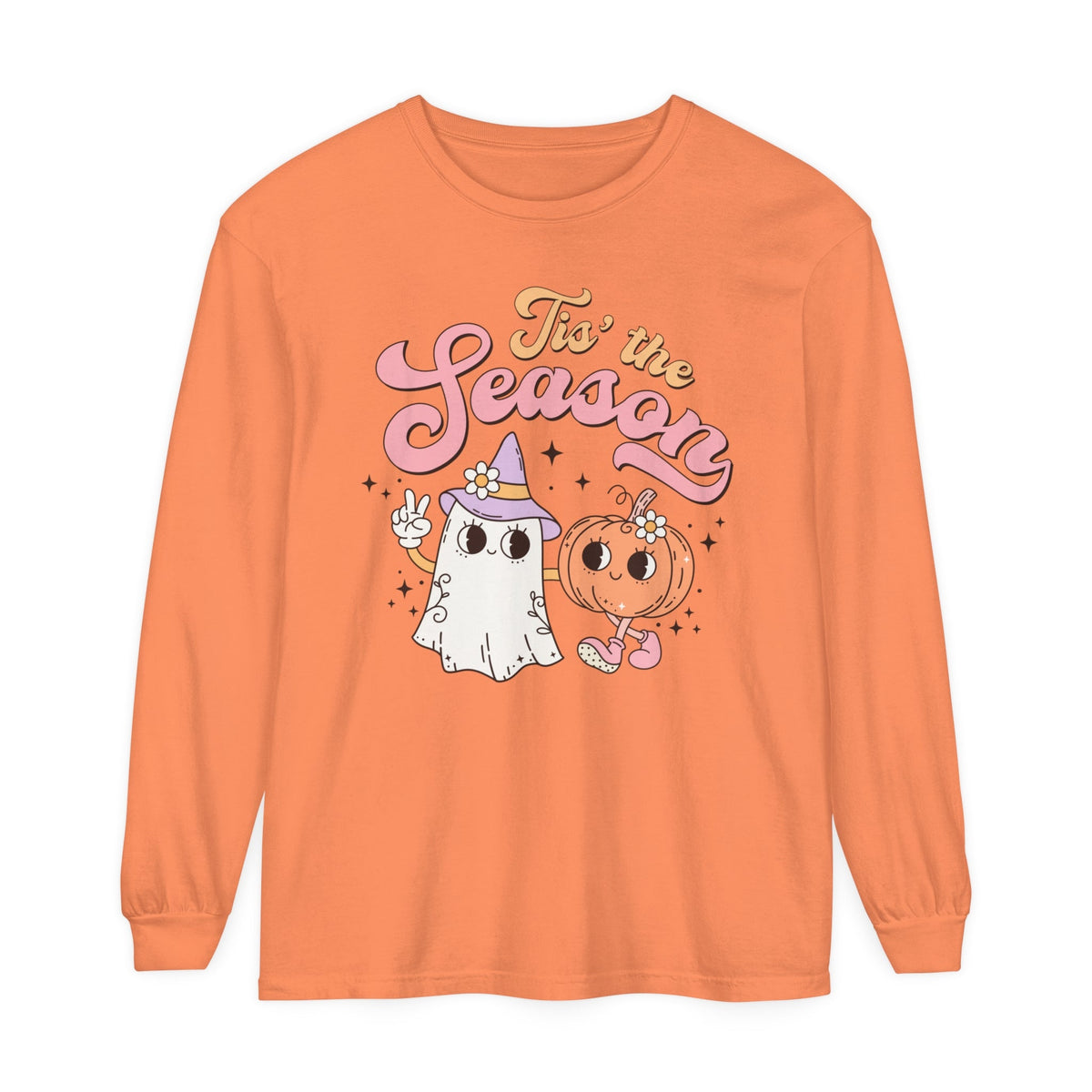 Tis' the Season Halloween Long Sleeve T-Shirt - Cute Ghost and Pumpkin Friends Graphic Tee