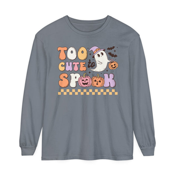 Too Cute to Spook Halloween Long Sleeve T-Shirt - Adorable Ghost and Pumpkin Graphic Tee