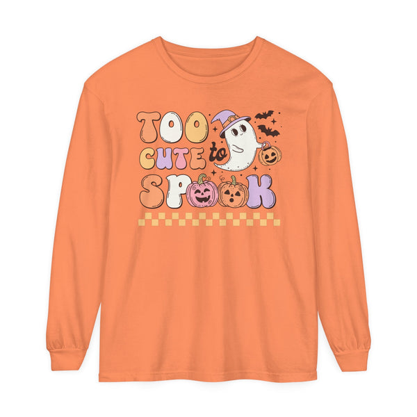 Too Cute to Spook Halloween Long Sleeve T-Shirt - Adorable Ghost and Pumpkin Graphic Tee