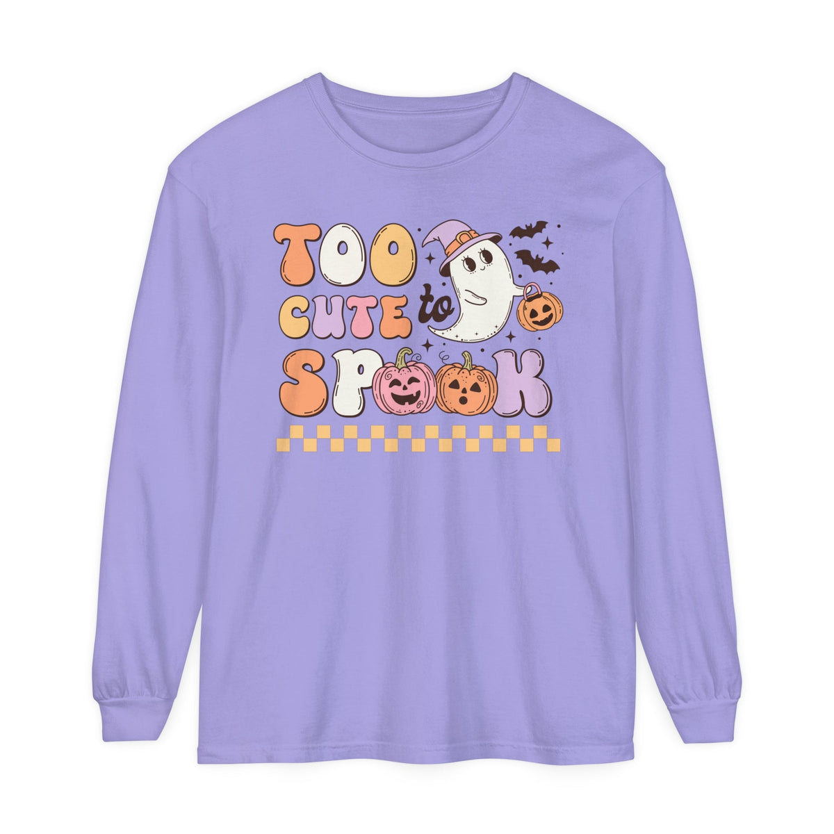 Too Cute to Spook Halloween Long Sleeve T-Shirt - Adorable Ghost and Pumpkin Graphic Tee