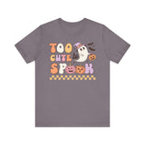 Too Cute to Spook Halloween Shirt - Adorable Ghost and Pumpkin Graphic Tee