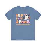 Too Cute to Spook Halloween Shirt - Adorable Ghost and Pumpkin Graphic Tee