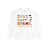 Too Cute to Spook Halloween Sweatshirt - Adorable Ghost and Pumpkin Graphic Sweater