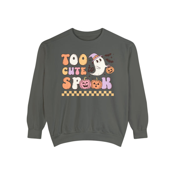 Too Cute to Spook Halloween Sweatshirt - Adorable Ghost and Pumpkin Graphic Sweater