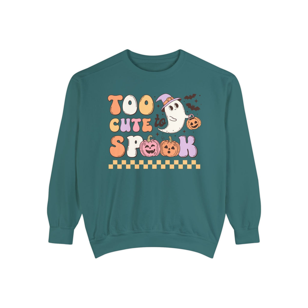 Too Cute to Spook Halloween Sweatshirt - Adorable Ghost and Pumpkin Graphic Sweater