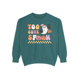 Too Cute to Spook Halloween Sweatshirt - Adorable Ghost and Pumpkin Graphic Sweater