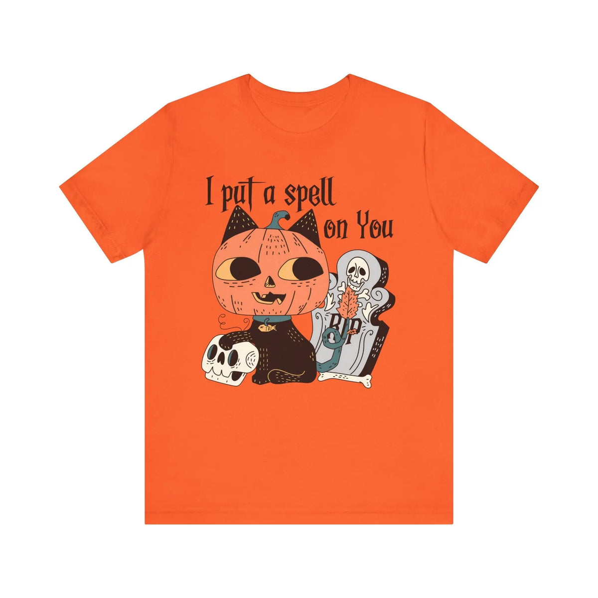 Vintage Pumpkin Cat Halloween Shirt - Spooky Graveyard Kitty Graphic Tee