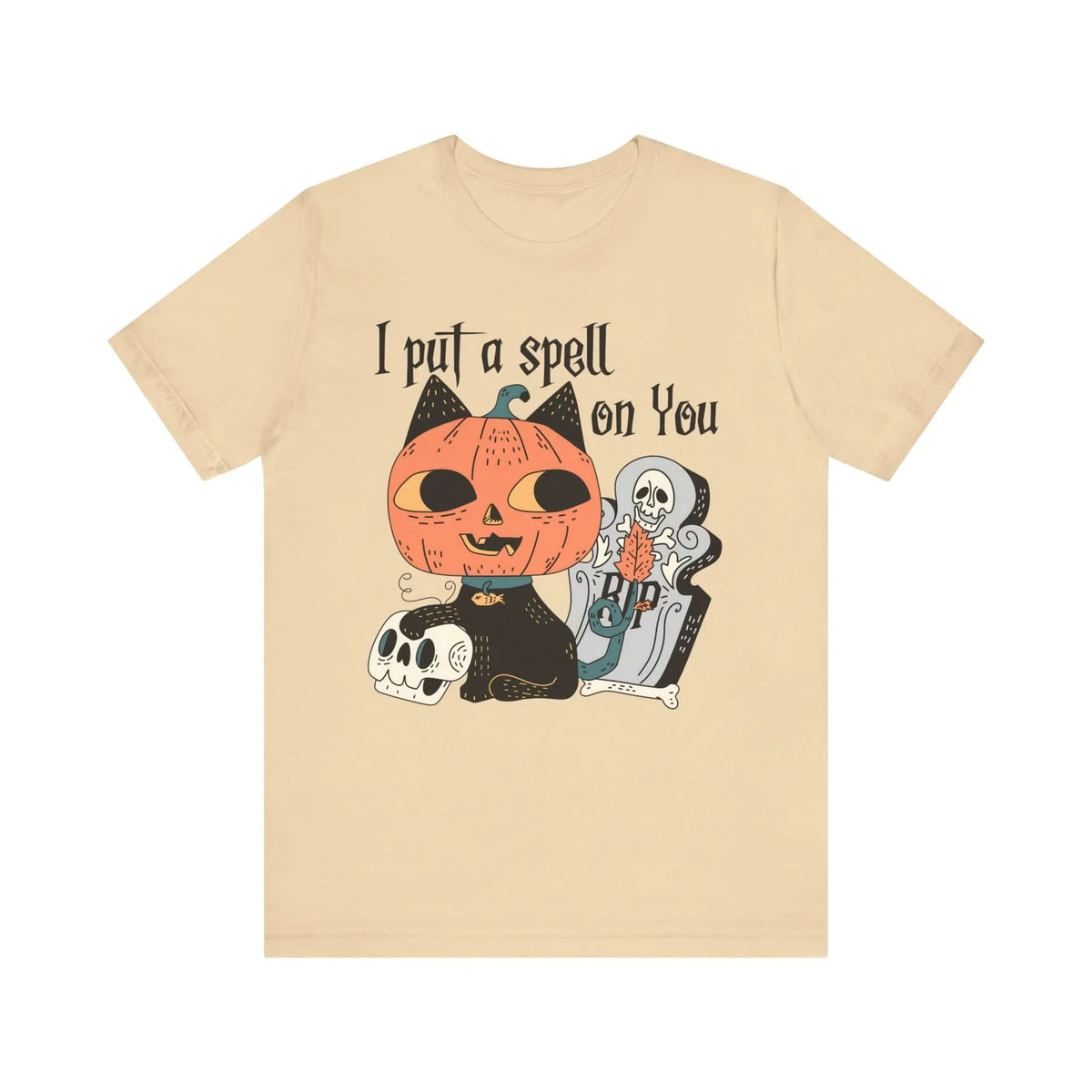 Vintage Pumpkin Cat Halloween Shirt - Spooky Graveyard Kitty Graphic Tee