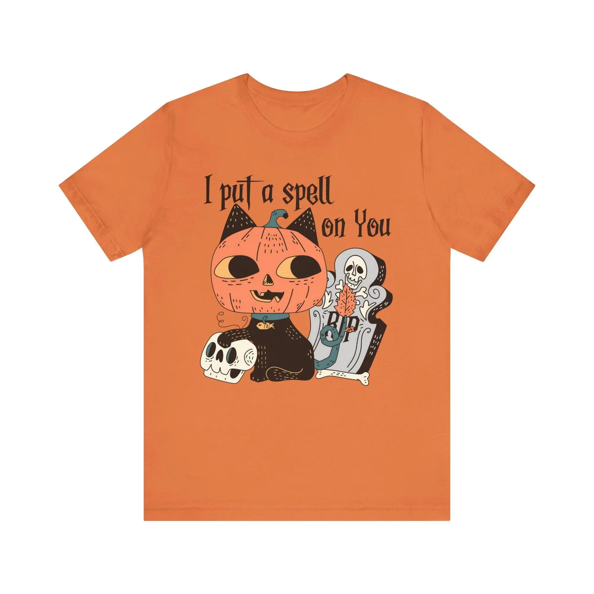 Vintage Pumpkin Cat Halloween Shirt - Spooky Graveyard Kitty Graphic Tee