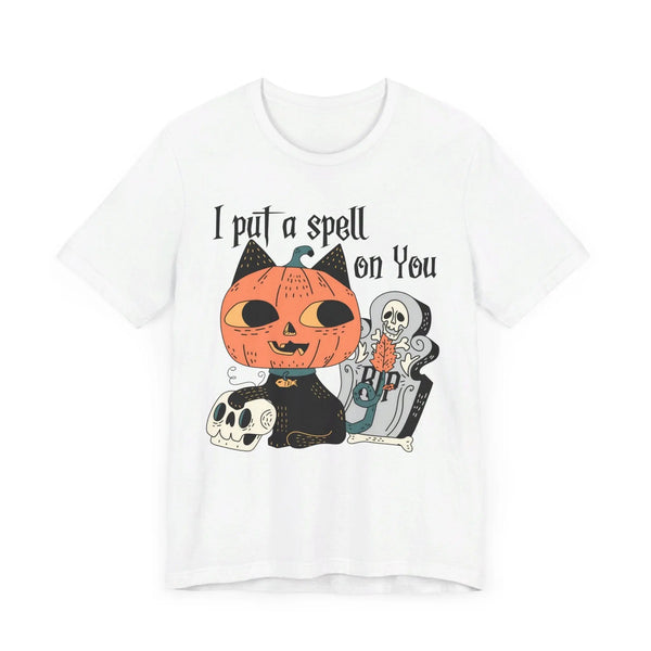 Vintage Pumpkin Cat Halloween Shirt - Spooky Graveyard Kitty Graphic Tee