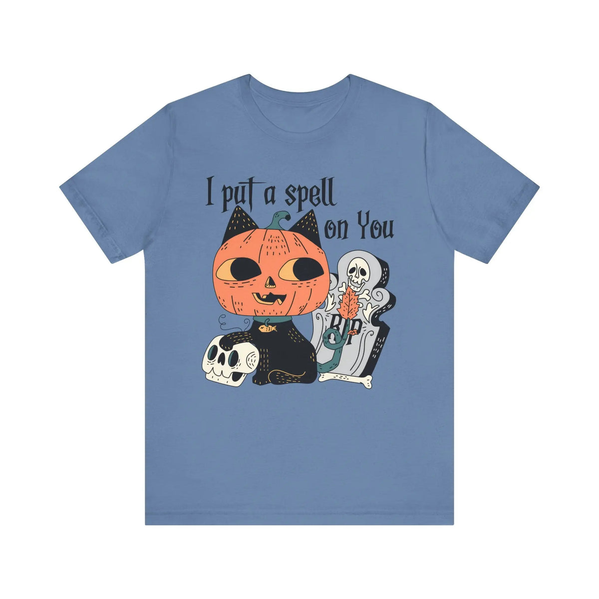 Vintage Pumpkin Cat Halloween Shirt - Spooky Graveyard Kitty Graphic Tee