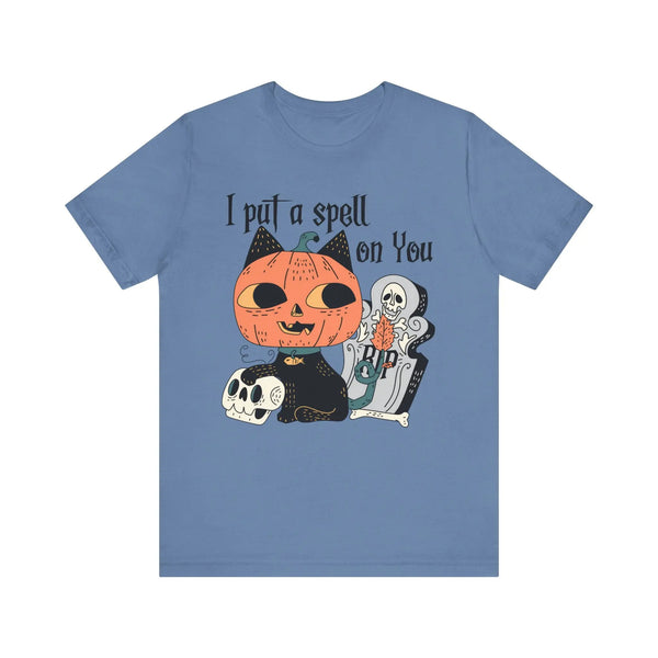 Vintage Pumpkin Cat Halloween Shirt - Spooky Graveyard Kitty Graphic Tee