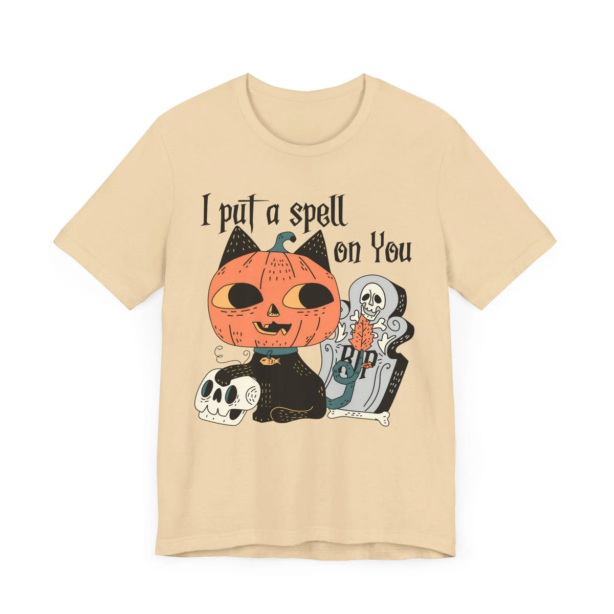 Vintage Pumpkin Cat Halloween Shirt - Spooky Graveyard Kitty Graphic Tee