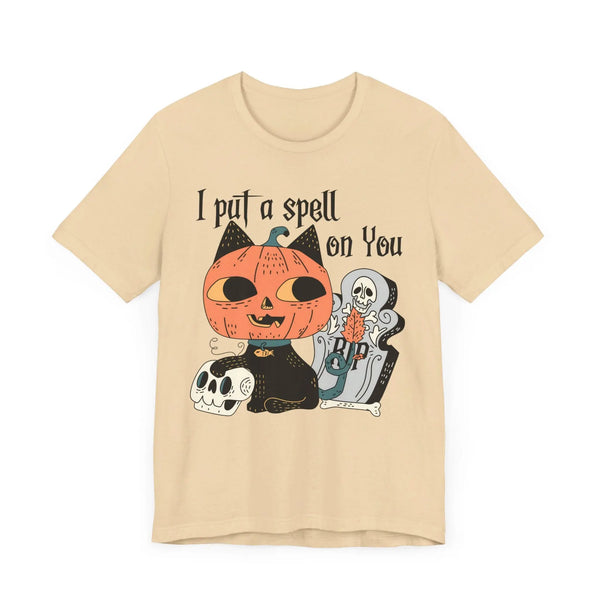 Vintage Pumpkin Cat Halloween Shirt - Spooky Graveyard Kitty Graphic Tee