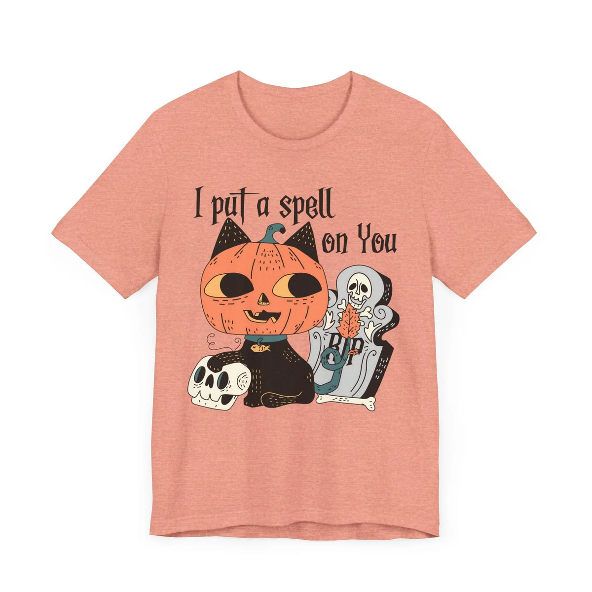 Vintage Pumpkin Cat Halloween Shirt - Spooky Graveyard Kitty Graphic Tee