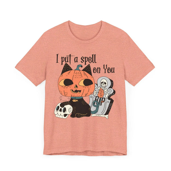 Vintage Pumpkin Cat Halloween Shirt - Spooky Graveyard Kitty Graphic Tee