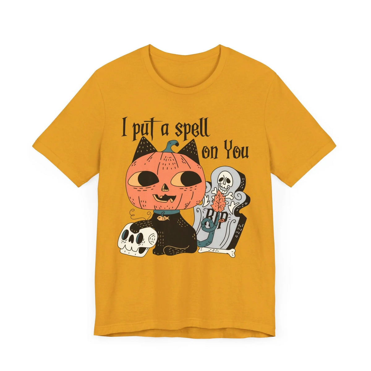 Vintage Pumpkin Cat Halloween Shirt - Spooky Graveyard Kitty Graphic Tee