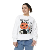 Vintage Pumpkin Cat Halloween Sweatshirt - Spooky Graveyard Kitty Graphic Sweater
