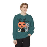 Vintage Pumpkin Cat Halloween Sweatshirt - Spooky Graveyard Kitty Graphic Sweater