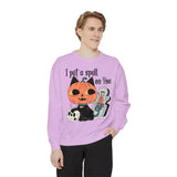 Vintage Pumpkin Cat Halloween Sweatshirt - Spooky Graveyard Kitty Graphic Sweater