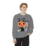Vintage Pumpkin Cat Halloween Sweatshirt - Spooky Graveyard Kitty Graphic Sweater