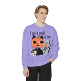 Vintage Pumpkin Cat Halloween Sweatshirt - Spooky Graveyard Kitty Graphic Sweater