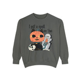Vintage Pumpkin Cat Halloween Sweatshirt - Spooky Graveyard Kitty Graphic Sweater