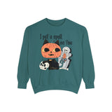 Vintage Pumpkin Cat Halloween Sweatshirt - Spooky Graveyard Kitty Graphic Sweater