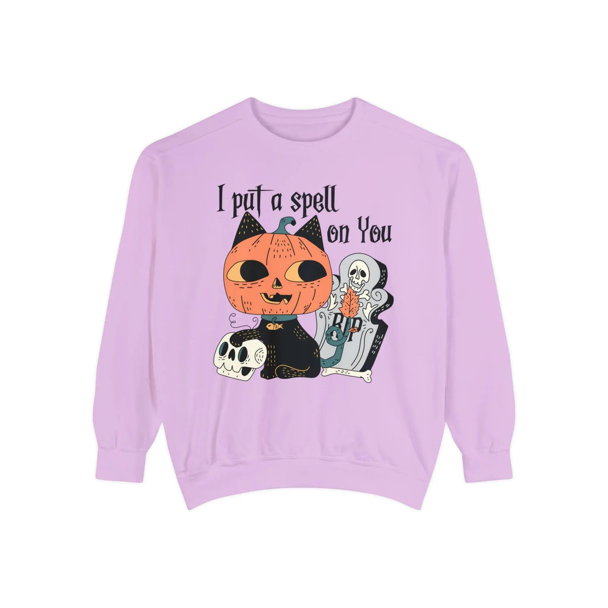 Vintage Pumpkin Cat Halloween Sweatshirt - Spooky Graveyard Kitty Graphic Sweater