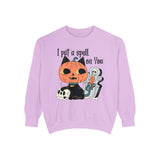 Vintage Pumpkin Cat Halloween Sweatshirt - Spooky Graveyard Kitty Graphic Sweater