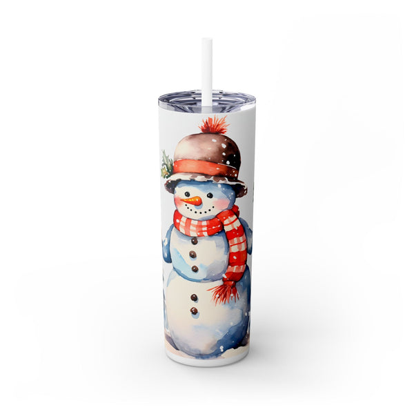 Whimsical Snowman Christmas Tumbler - Snowman Family with Hats and Scarves