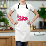 White apron with 'Your Design Here' text on a white background