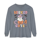 Wicked Cute Halloween Long Sleeve T-Shirt - Adorable Ghost with Pumpkins Graphic Tee