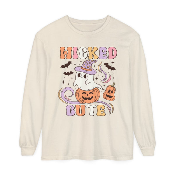 Wicked Cute Halloween Long Sleeve T-Shirt - Adorable Ghost with Pumpkins Graphic Tee