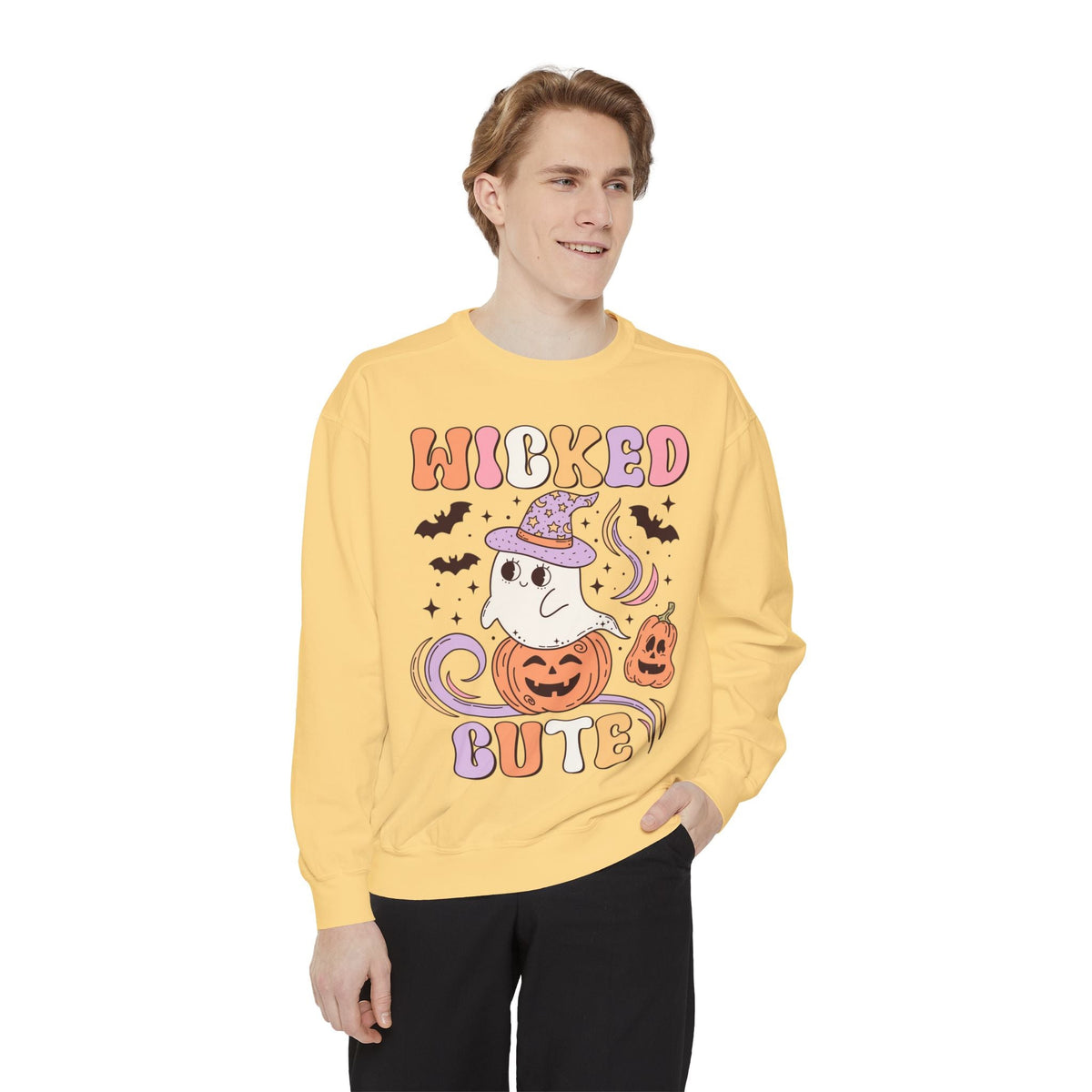 Wicked Cute Halloween Sweatshirt - Adorable Ghost with Pumpkins Graphic Sweater