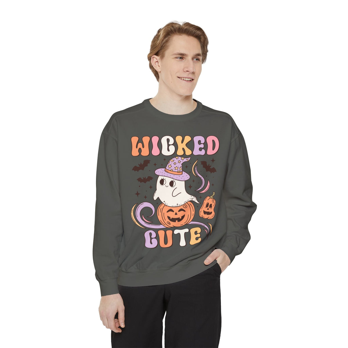 Wicked Cute Halloween Sweatshirt - Adorable Ghost with Pumpkins Graphic Sweater