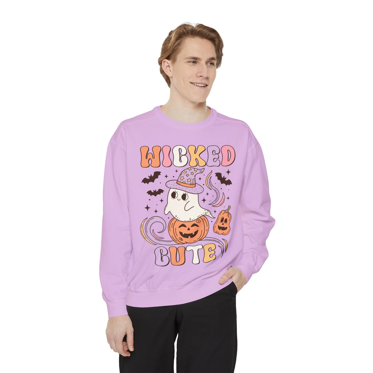 Wicked Cute Halloween Sweatshirt - Adorable Ghost with Pumpkins Graphic Sweater