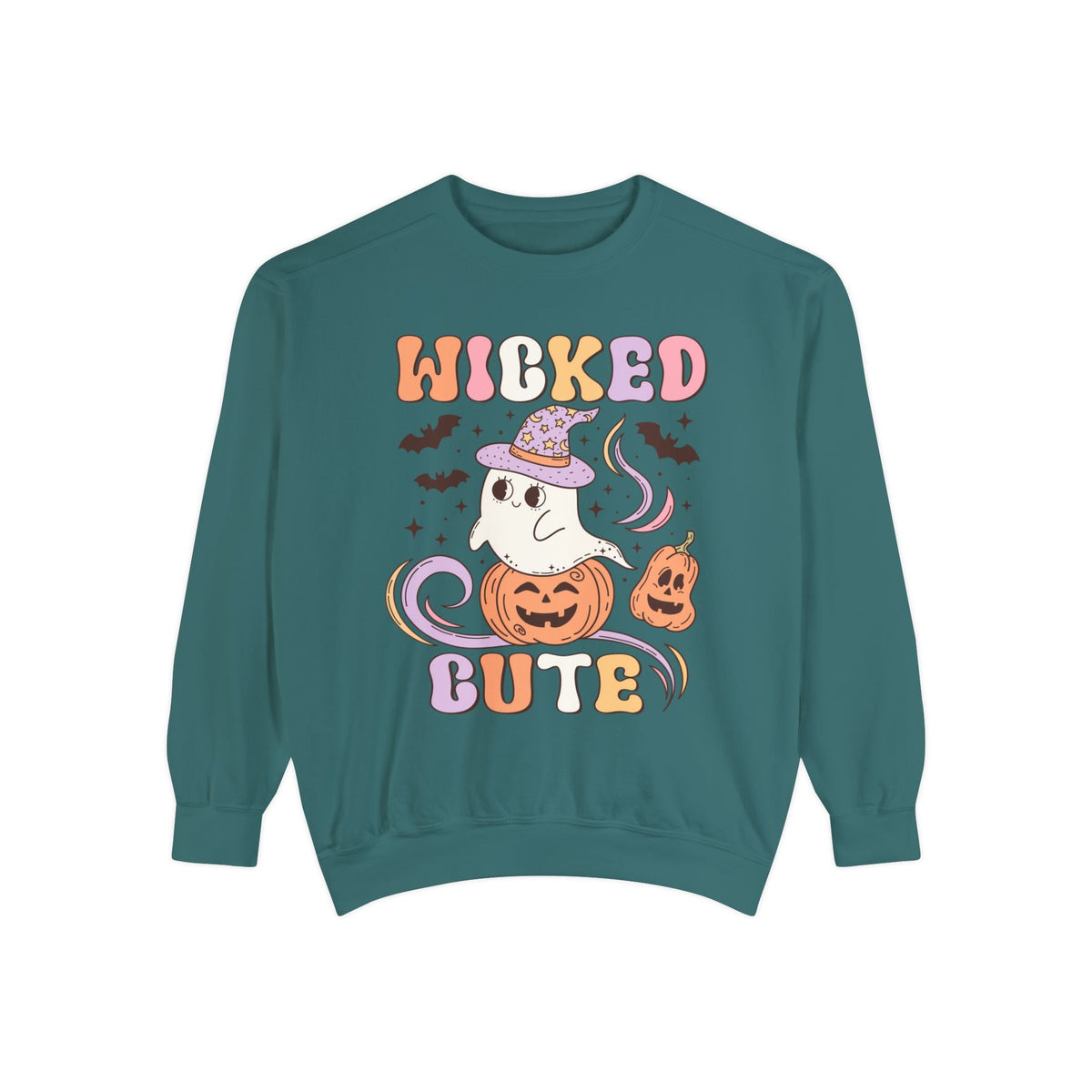 Wicked Cute Halloween Sweatshirt - Adorable Ghost with Pumpkins Graphic Sweater