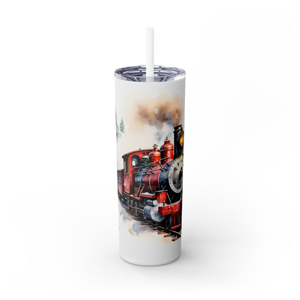 Winter Steam Engine Train with Wreath - Christmas Train Travel Tumbler